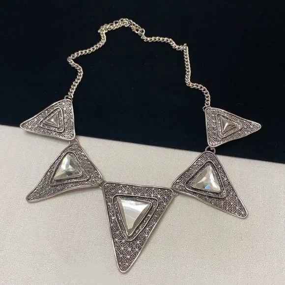 Vintage Silver Mod Mirrored Spiky Necklace